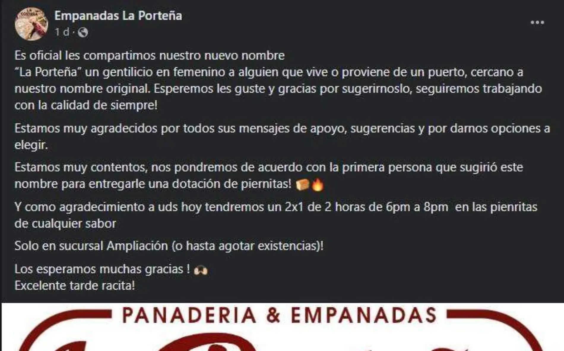 La famosa panadería informó que ahora se llamará "La Porteña"